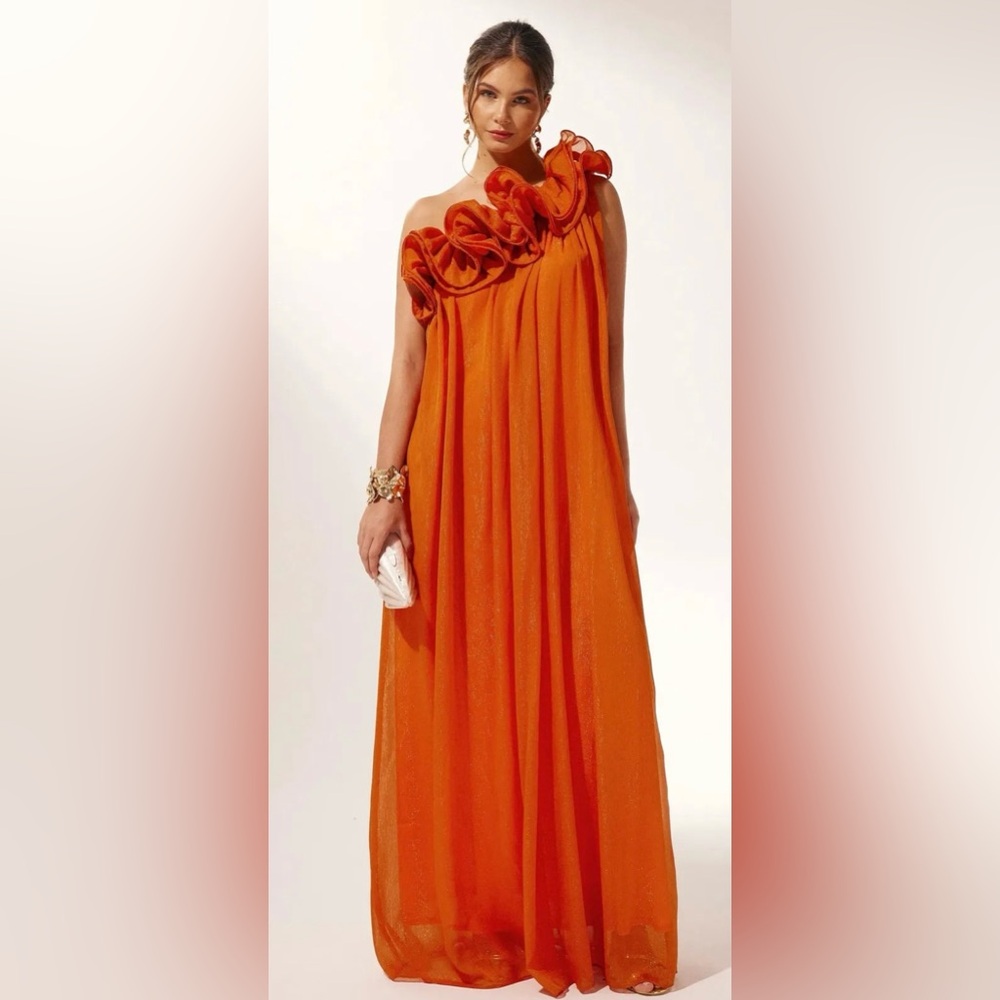 Elegant One Shoulder Orange Dress
